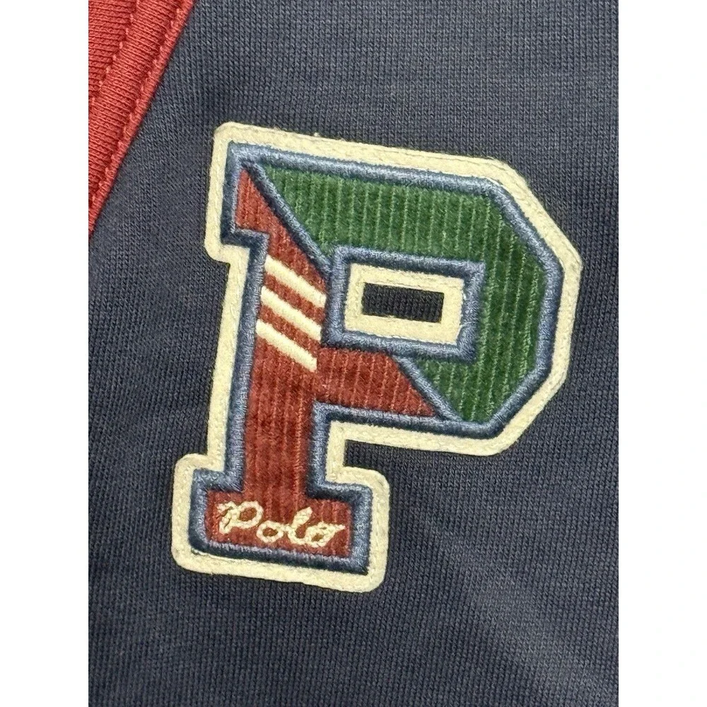 Polo Ralph Lauren Boys Size 2 Navy Red Varsity Letterman Cardigan P Patch